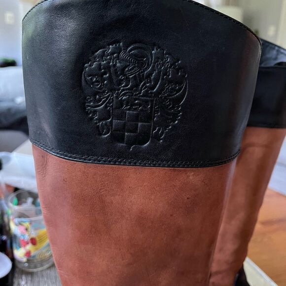 Vince Camuto Brown & Black Leather Riding Boots sz 7 - Picture 2 of 10